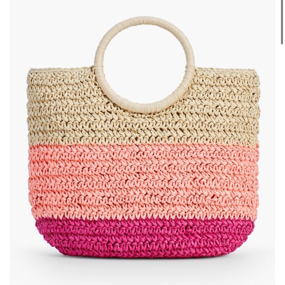 Talbots Pink Ombre Straw Tote with Round Handles